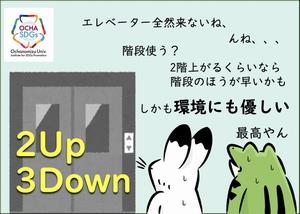 エレベーター利用前に注意喚起するステッカー